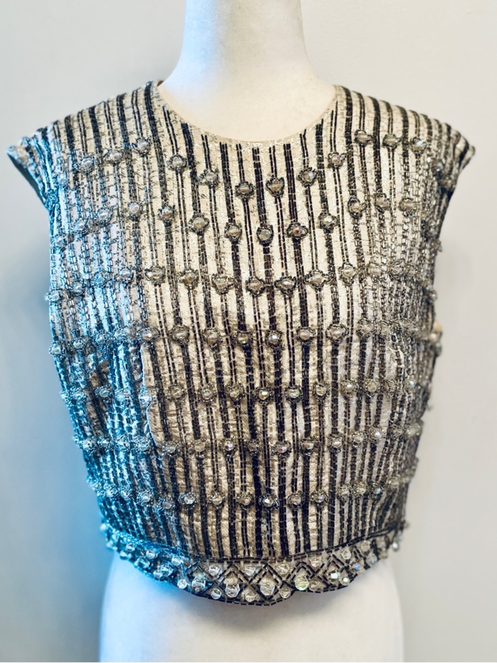 Rare Vintage 40-50’s embellished beaded crop top with faux diamond crystals.S